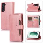 Custodia in pelle per telefono con slot per scheda Samsung Galaxy S22+ 5G (oro rosa)