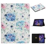 Per Samsung Galaxy Tab A9+ Custodia per tablet in PU con vibrazione orizzontale con motivo floreale con funzione di sospensione/sveglia (fiore blu su bianco)