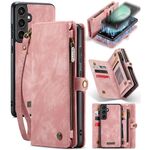 Per Samsung Galaxy S23 FE CaseMe 008 Custodia in pelle multifunzionale con cerniera per telefono a portafoglio (rosa)