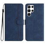 Custodia in pelle per Samsung Galaxy S23 Ultra 5G con motivo a cuore (blu reale)