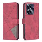 Per Realme C55 Custodia per cellulare in pelle con struttura a rombo con fibbia magnetica (rosso)