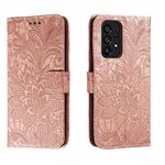 Per Samsung Galaxy A54 5G Custodia per telefono in pelle goffrata con fiore in pizzo (oro rosa)