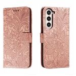 Per Samsung Galaxy S23+ 5G Custodia per telefono in pelle goffrata con fiore in pizzo (oro rosa)