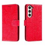 Per Samsung Galaxy S23+ 5G Custodia per telefono in pelle goffrata con fiore in pizzo (rosso)