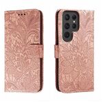 Per Samsung Galaxy S23 Ultra 5G Custodia per cellulare in pelle goffrata fiore di pizzo (oro rosa)