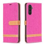 Custodia in pelle per Samsung Galaxy A24 4G Color Block Denim Texture (rosa rossa)