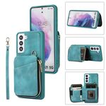 Per Samsung Galaxy S21 5G Zipper Card Bag Cover posteriore Custodia per telefono (turchese)