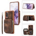 Per Samsung Galaxy S20+ Zipper Card Bag Cover posteriore Custodia per telefono (marrone)