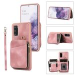 Per Samsung Galaxy S20+ Zipper Card Bag Cover posteriore Custodia per telefono (rosa)