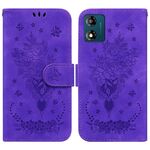 Per Motorola Moto E13 Custodia in pelle goffrata farfalla rosa (viola)