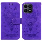 Per Honor X8a Custodia per telefono in pelle goffrata farfalla rosa (viola)