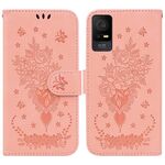 Per TCL 408 Custodia per cellulare in pelle goffrata farfalla rosa (rosa)