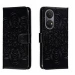 Custodia in pelle per telefono con motivo in rilievo Sun Mandala per Honor Play 30 Plus (nero)