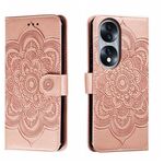 Custodia in pelle per telefono con motivo a rilievo Sun Mandala per Honor 70 (oro rosa)