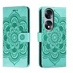 Custodia in pelle per telefono con motivo in rilievo Mandala Sun per Honor 70 (verde)