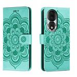 Custodia in pelle per telefono con motivo in rilievo Mandala Sun per Honor 80 (verde)