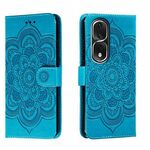 Custodia in pelle per telefono con motivo in rilievo Sun Mandala per Honor 80 Pro (blu)