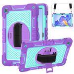 Custodia per tablet in silicone a contrasto per PC con rotazione a 360 gradi per Honor Pad X8 (viola + verde menta)