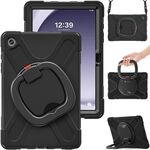 Per Samsung Galaxy Tab A9+ Custodia ibrida in silicone per tablet PC con supporto e tracolla (nero + nero)