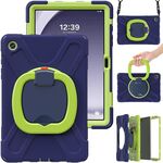 Custodia ibrida in silicone per tablet PC per Samsung Galaxy Tab A9+ con supporto e tracolla (blu navy + lime)