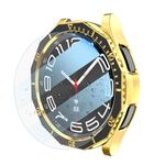 Per Samsung Galaxy Watch6 Classic 43mm R950 Custodia per PC placcata + pellicola temperata + set di anelli per lunetta dell'orologio (nero + oro)
