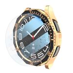 Per Samsung Galaxy Watch6 Classic 43mm R950 Custodia per PC placcata + pellicola temperata + set di anelli per lunetta dell'orologio (nero + oro rosa)