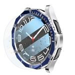 Per Samsung Galaxy Watch6 Classic 43mm R950 Custodia per PC placcata + pellicola temperata + set di anelli per lunetta dell'orologio (blu + argento)
