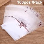 Confezione da 100 sacchetti autoadesivi per biscotti con fiocco in pizzo bianco 10x10 cm
