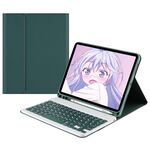 Per Samsung Galaxy Tab A9+ A7 Custodia in pelle con tastiera Bluetooth con cappuccio quadrato e slot per penna (verde scuro)