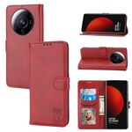 Custodia per telefono in pelle Flip con motivo Happy Cat ultra goffrato per Xiaomi 13 (rossa)