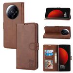 Custodia per telefono in pelle Flip con motivo Happy Cat ultra goffrato per Xiaomi 13 (marrone)