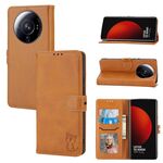 Per Xiaomi 13 Custodia per cellulare in pelle con motivo Happy Cat ultra goffrato (giallo)