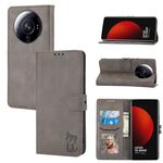 Custodia per telefono in pelle Flip con motivo Happy Cat ultra goffrato per Xiaomi 13 (grigio)