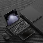 Supporto per tastiera Bluetooth pieghevole in metallo GKK con penna + supporto + tastiera + mouse + slot per penna (nero)