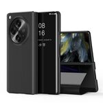 Per OPPO Find N3 Custodia per telefono in pelle con vibrazione orizzontale a specchio placcato con supporto (nero)