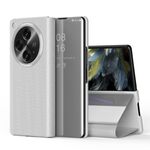 Per OPPO Find N3 Custodia per telefono in pelle con vibrazione orizzontale a specchio placcato con supporto (Argento)