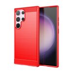 Custodia per telefono TPU in fibra di carbonio con texture spazzolata per Samsung Galaxy S24 Ultra 5G (rossa)