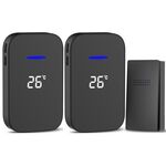C302B Cercapersone per anziani con display digitale per la temperatura del campanello senza fili da uno a due per la casa, spina europea (nero)