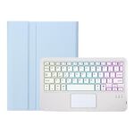 Per Samsung Galaxy Tab A9+ X210/X215/X215 A09B-AS Custodia per tablet in pelle con tastiera Bluetooth retroilluminata touch color caramello con portapenne (blu ghiaccio)