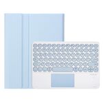 Per Samsung Galaxy Tab A9+ X210/X215/X215 YA09B-A Custodia in pelle con tastiera Bluetooth touch rotonda in TPU color caramello con slot per penna (Blu ghiaccio)