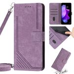 Per Tecno Pova 4 Custodia per telefono in pelle con motivo a strisce Skin Feel con cordino (viola)