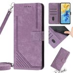 Per Infinix Hot 12i Custodia per telefono in pelle con motivo a strisce Skin Feel con cordino (viola)