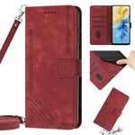 Per Infinix Note 12i Custodia per telefono in pelle con motivo a strisce Skin Feel con cordino (rosso)