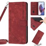 Per Motorola Edge 2022 Custodia in pelle con motivo a strisce Skin Feel con cordino (rosso)