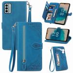 Custodia per cellulare in pelle con cerniera fiore in rilievo per Nokia G22 (blu)