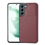 Custodia per telefono con montaggio laterale cucita con motivo litchi per Samsung Galaxy S22+ 5G (rosso scuro)