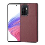 Custodia per telefono con montaggio laterale cucita con motivo litchi per Samsung Galaxy S23+ 5G (rosso scuro)