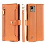 Custodia per cellulare in pelle con cerniera a tracolla per Nokia C110 4G Lite (arancione)