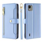 Custodia per cellulare in pelle con cerniera a tracolla per Nokia C110 4G Lite (blu)