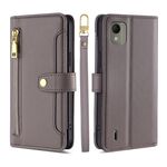 Custodia per cellulare in pelle con cerniera a tracolla per Nokia C110 4G Lite (grigio)